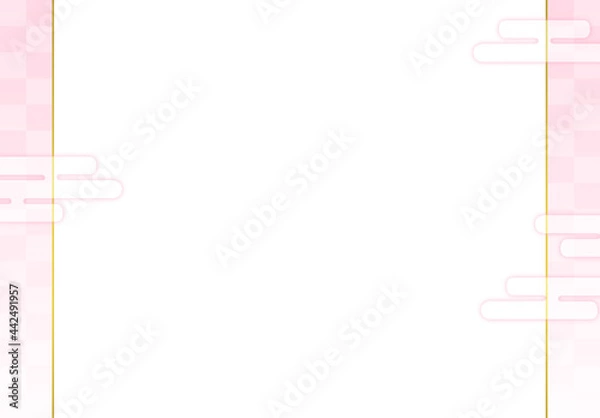 Fototapeta 和風背景素材　市松模様　桃色　フレーム