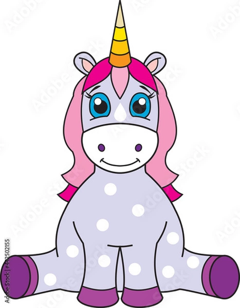 Obraz Cartoon illustration of funny unicorn. Cute and funny cartoon characters. Illustration for children.