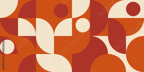 Fototapeta Modern vector abstract  geometric background with circles, rectangles and squares  in retro scandinavian style. Pastel colored simple shapes graphic pattern.