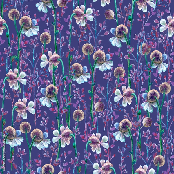 Obraz Small flowers, hand-drawn on a delicate blue background. Elegant seamless for feminine looks.