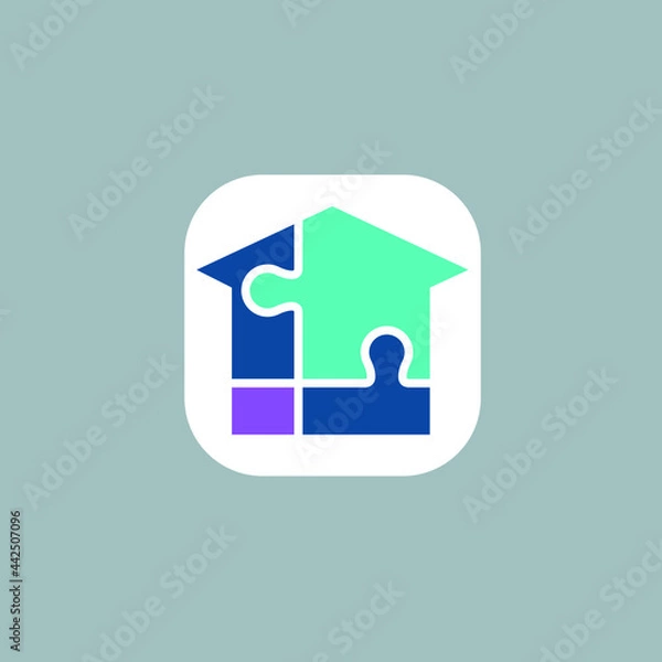 Fototapeta Creative puzzle house logo design vector icon