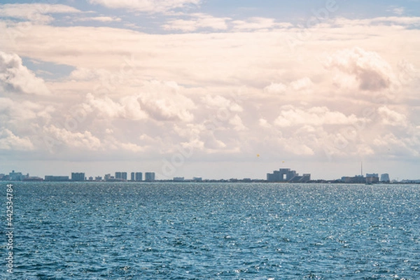 Fototapeta Cancun view from Isla Mujeres with the ocean in between.