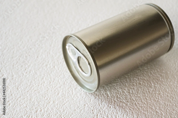 Fototapeta Aluminum can on white background. blur tinned on table