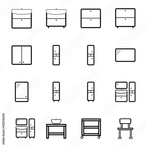 Obraz set of linear black and white vector bathroom furniture icons