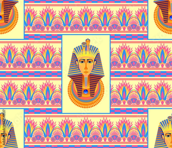 Fototapeta Pharaoh's image. Stylization for the culture of ancient egypt. Seamless pattern. Vector graphics
