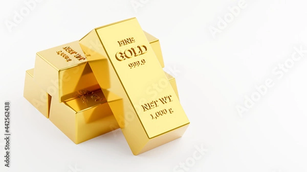 Obraz gold bar stacking on white background.