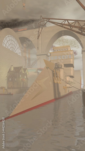 Obraz steampunk cruiser in harbor