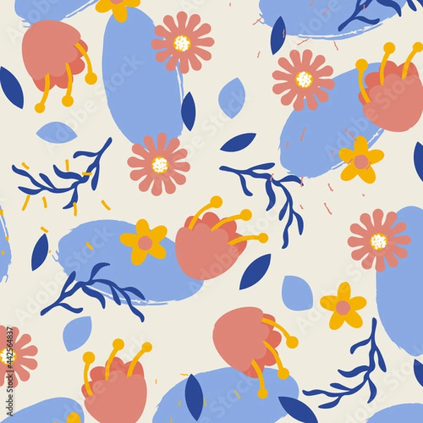 Fototapeta Abstract flat hand draw floral pattern background. Vector.