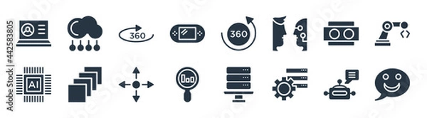 Fototapeta artificial intelligence filled icons. glyph vector icons such as chat, efficiency, data analysis, artificial intelligence, stereoscope, 360 degrees, 360 degree, cloud computing sign isolated on