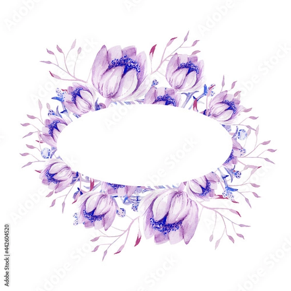 Fototapeta Pink botanical oval frame