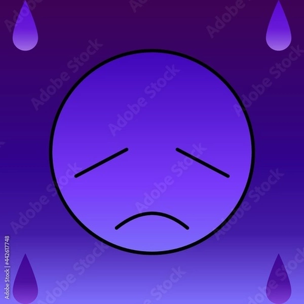 Obraz Sad face in purple with teardrop 01