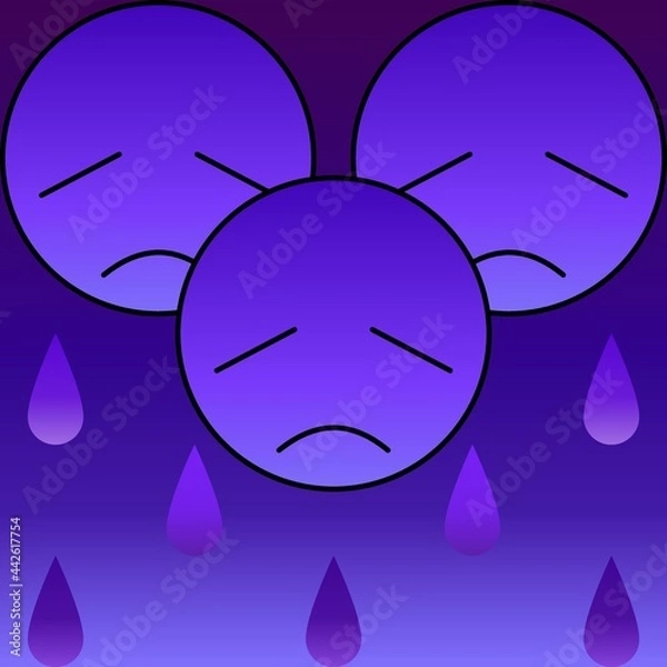 Obraz Sad face in purple with teardrop 02