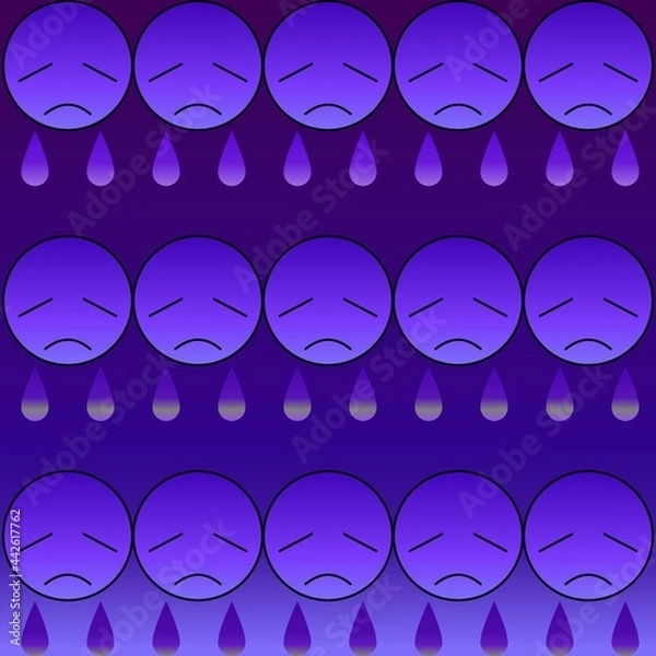 Obraz Sad face in purple with teardrop 04