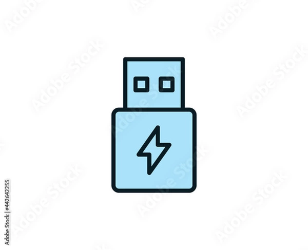Fototapeta Line USB icon isolated on white background. Outline symbol for website design, mobile application, ui. Electronics pictogram. Vector illustration, editorial stroсk. 