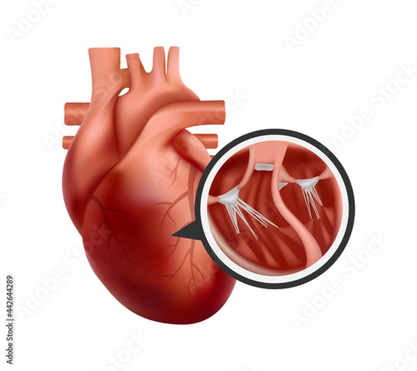 Fototapeta 3d human heart with cross-section close-up. Realistic heart illustration