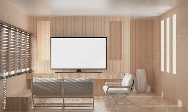 Fototapeta The living room consists of a sofa chair and a picture frame on the wall.