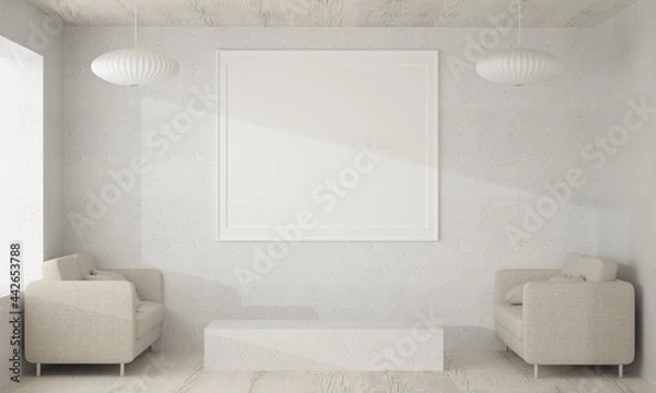 Fototapeta 3D living room and sofa with blank photo frame