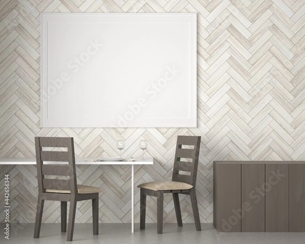 Obraz 3D living room and chair with blank photo frame