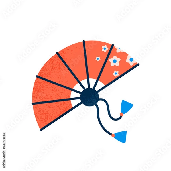 Fototapeta Japanese traditional fan isolated vector illustration. Vintage oriental accessory design element. 
