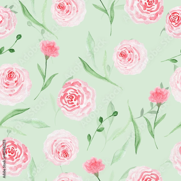 Fototapeta Seamless pattern with flowers and leaves. Hand-drawn . Floral pattern for wallpaper or fabric. Flowers and leaves. Texture background.