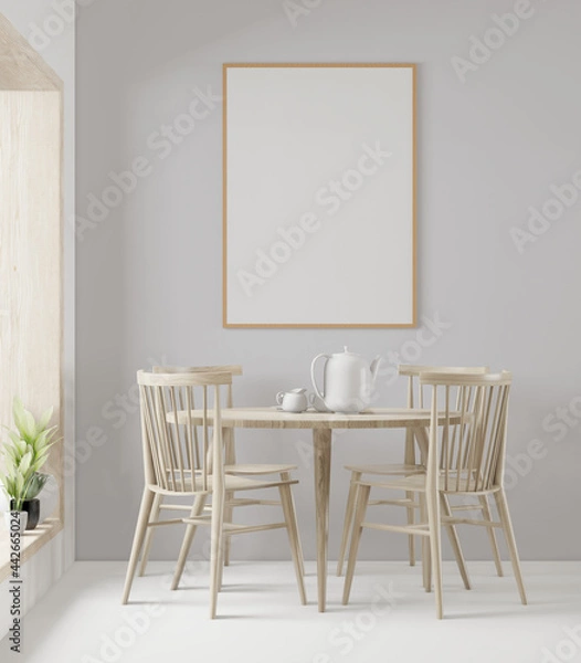 Fototapeta Living room with table, chair and wall frame, 3D style