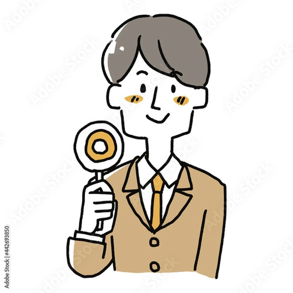 Fototapeta 丸の札を持っているスーツの男性