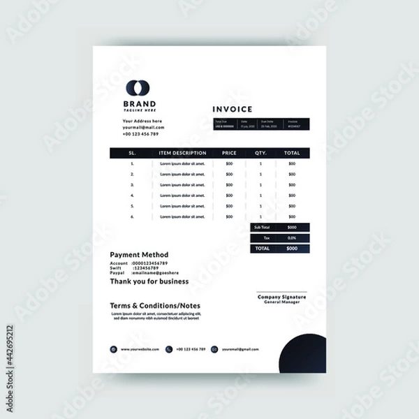 Fototapeta Simple A4 Invoice Design