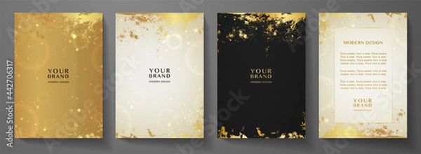 Fototapeta Modern black and gold cover, frame design set. Creative premium abstract with grunge texture (crack) background. Luxury vector collection for catalog, brochure template, magazine layout, luxe booklet