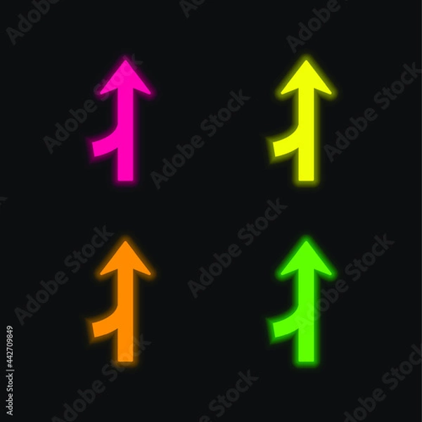 Fototapeta Arrow Merge Symbol four color glowing neon vector icon