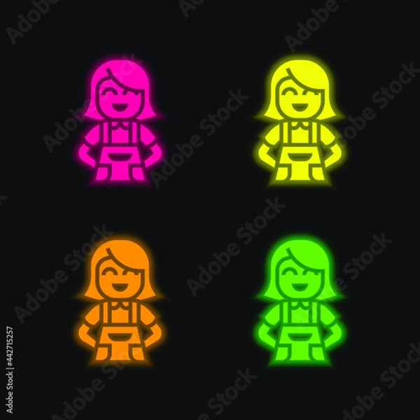 Fototapeta Apron four color glowing neon vector icon