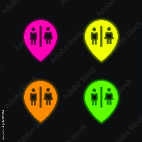 Fototapeta Baths Marker Point four color glowing neon vector icon