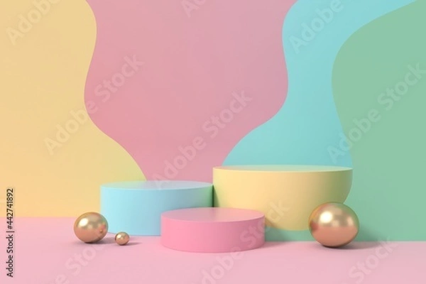 Fototapeta Abstract minimal scene, pastel color design for cosmetic or product display podium 3d render.	