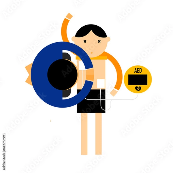 Obraz CPR with AED by one person. 