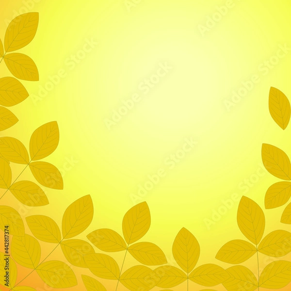 Fototapeta Yellow leaves vector square background. Yellow gradient background with branches.