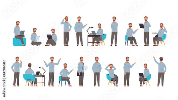 Fototapeta set businessman in different poses gesture emotions and body language concept