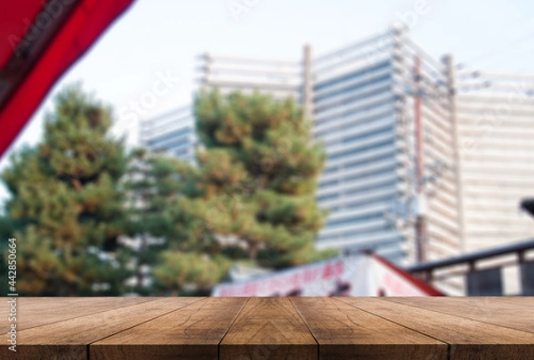 Fototapeta 3D rendering, wooden top table on isolate blurred background