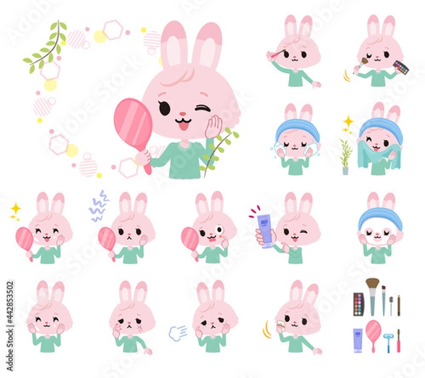 Fototapeta 美容に関するうさぎの女の子のセット