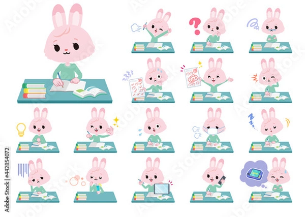 Fototapeta 勉強に関するうさぎの女の子のセット