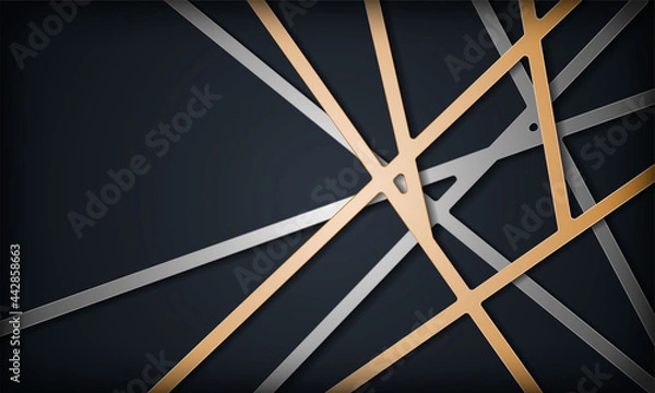 Fototapeta Abstract dark background with gold and silver dimension line background.