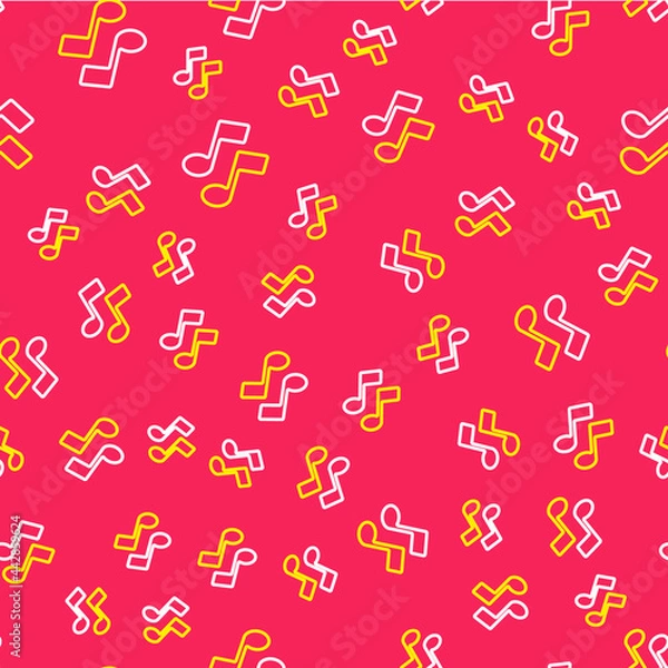 Fototapeta Line Music note, tone icon isolated seamless pattern on red background. Vector