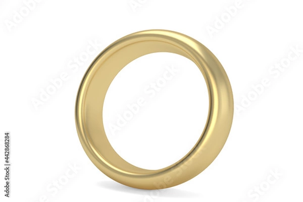 Fototapeta One gold ring on white background.3D illustration.