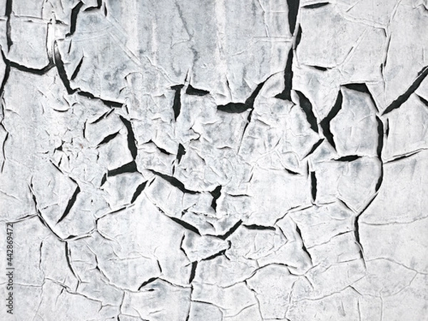 Obraz The texture of the painted white wall is covered with large black cracks. Concept background, texture