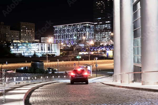 Obraz Night cityscape of Moscow with high-rise buildings, roads and cars