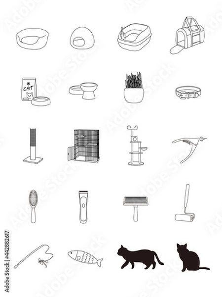 Obraz 猫を飼うために必要な物　ベクターセット