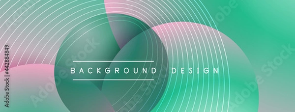 Fototapeta Gradient circles with shadows. Vector techno abstract background. Modern overlapping forms wallpaper background, design template