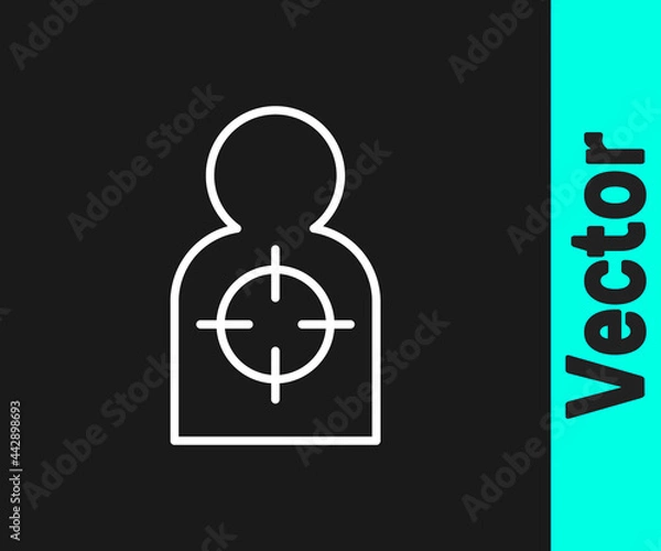Obraz White line Human target sport for shooting icon isolated on black background. Clean target with numbers for shooting range or shooting. Vector
