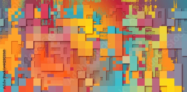 Fototapeta 3d urban background. Random colorful mosaic, warm industrial decor