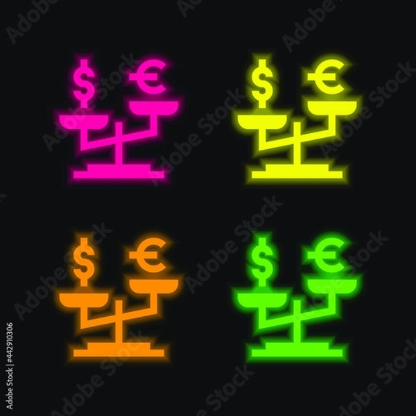 Fototapeta Balance four color glowing neon vector icon