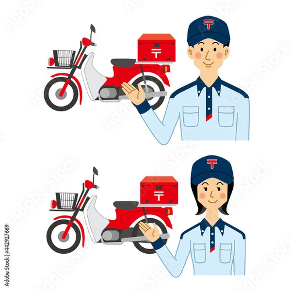 Obraz 配達バイクと郵便局員の男女