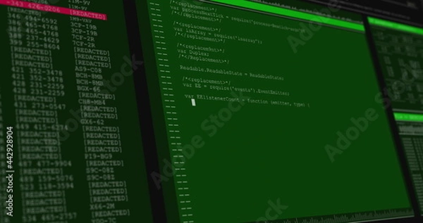 Obraz Image of data processing on green and grey computer screens